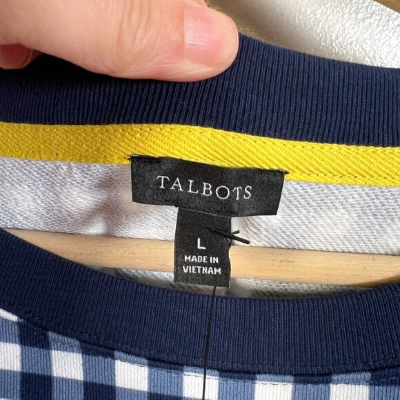 Talbots Terry Shift Dress Size Large Blue Gingham Preppy Comfy Knee Length - Picture 3 of 9